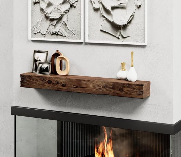 Urbandi Fireplace Mantel Rustic Pine Wall Mount Shelf-4