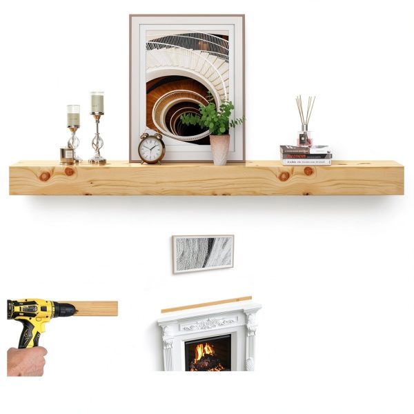 CRAFTEASE 72 Inch Fireplace Mantel Shelf Pine Wood Rustic-6