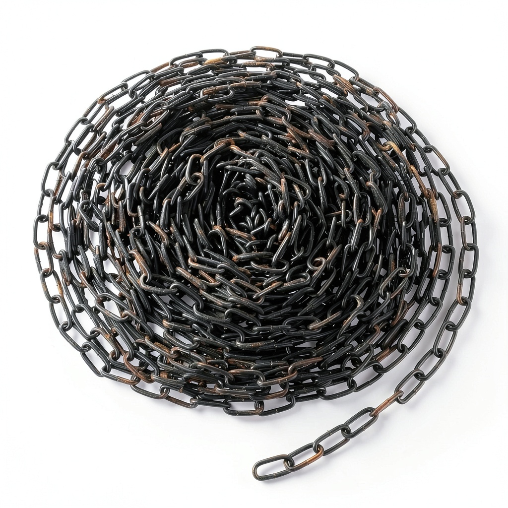 MUXHEL carbon steel chain coil displayed on a workbench