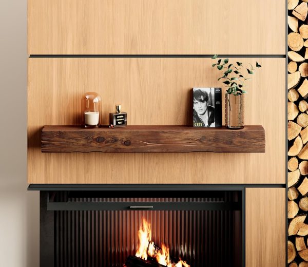 Urbandi Fireplace Mantel Rustic Pine Wood Wall Mount Shelf-1