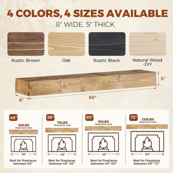 Fireplace Mantel ABSWHLM Natural Wood Rustic Wall Mounted-1