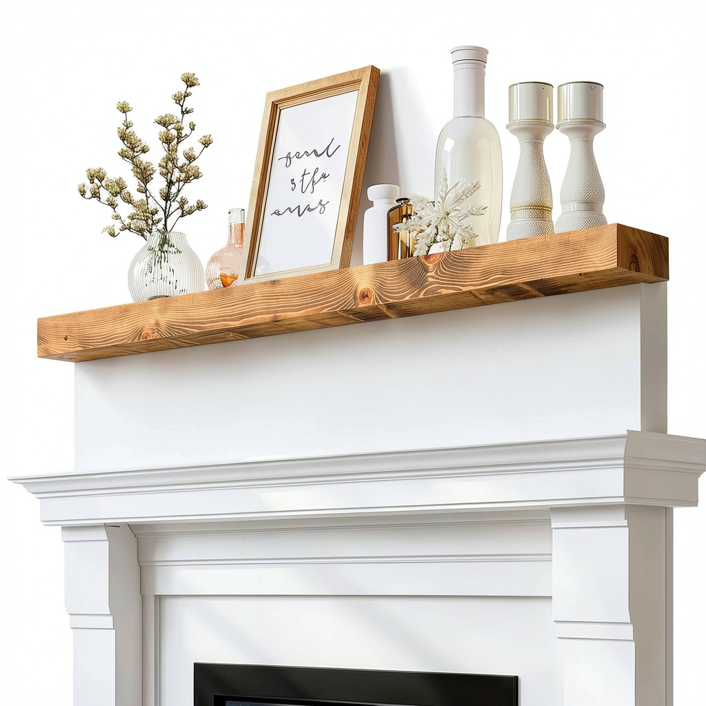 Fireplace mantel installed above a modern hearth
