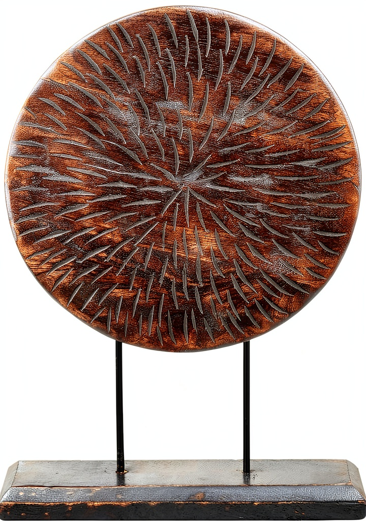 'Eximious India Mandala Wood Tabletop Decor on a rustic table'