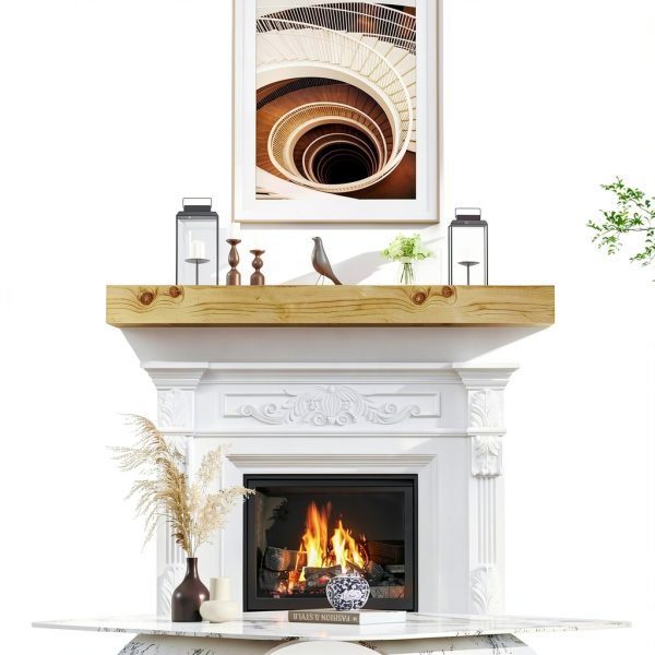CRAFTEASE 72 Inch Fireplace Mantel Shelf Pine Wood Rustic-1